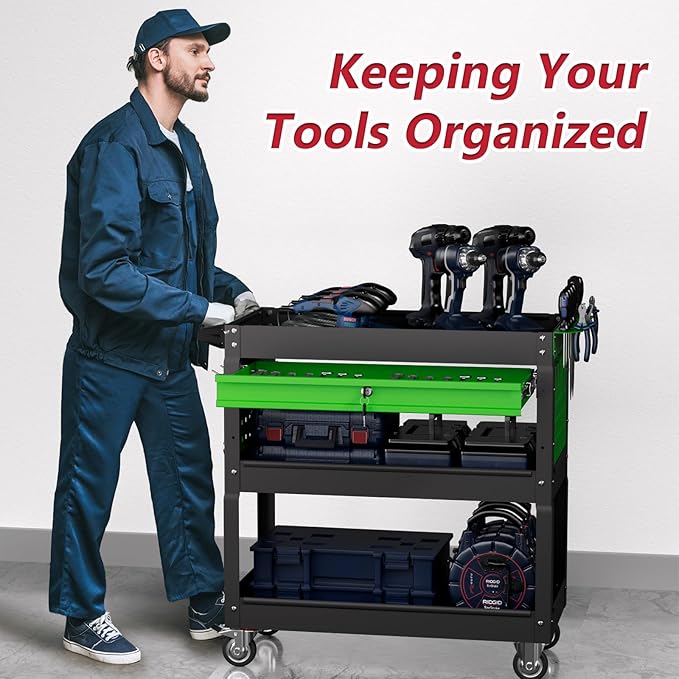 3 Tier Rolling Tool Cart on Wheels, Heavy Duty Industrial Utility Cart Service - Image 4
