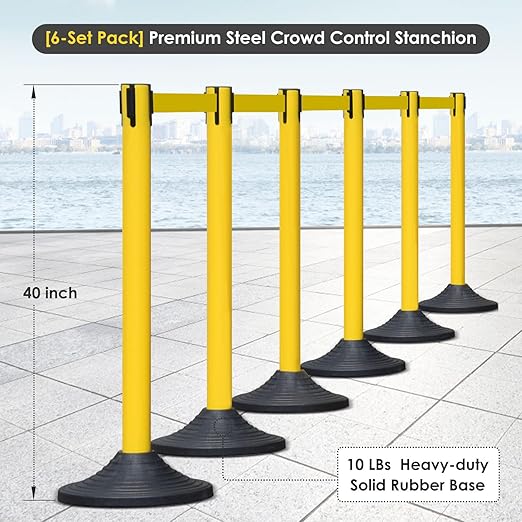 6 Pack Premium Crowd Control Stanchion Set, Heavy-Duty Base, Safety Rope - Image 3