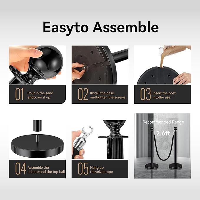 4PCS Black Stainless Steel Stanchions - Image 7