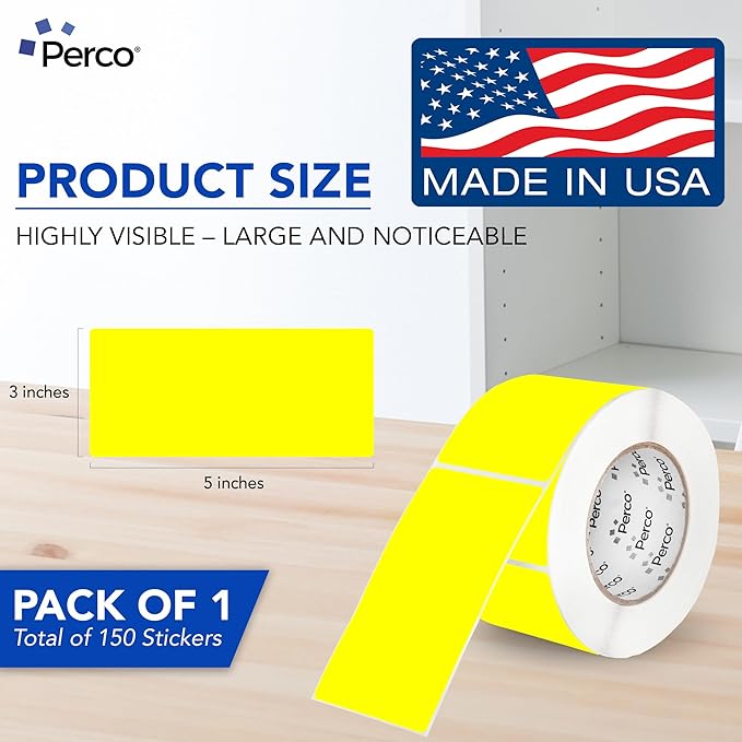 Perco Fluorescent Yellow 3x5 Inch Perforated Sticker Labels — 150 Stickers/Roll - Image 2