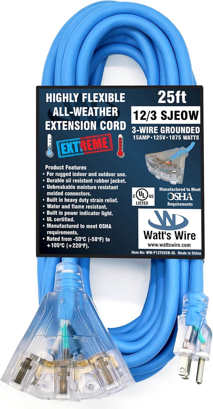 25 ft Extreme Cold Outdoor Extension Cord Waterproof - Image 6