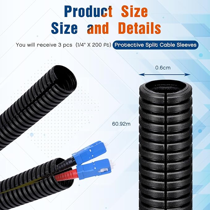 Sasylvia 1/4'' X 200 ft Split Wire Loom Cord Protector Tubing Split Conduit - Image 2