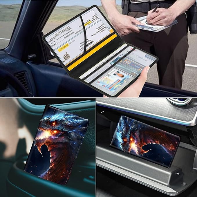 Dragon Print Car Organizer, Leather Glove Box Holder, 6 Compartments, Flame - Image 7