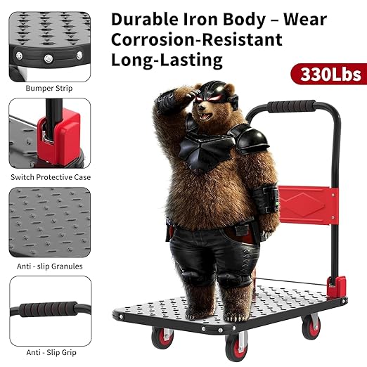 Foldable Platform Push Cart Dolly – 330lbs Heavy Duty Flat Bed Cart - Image 2