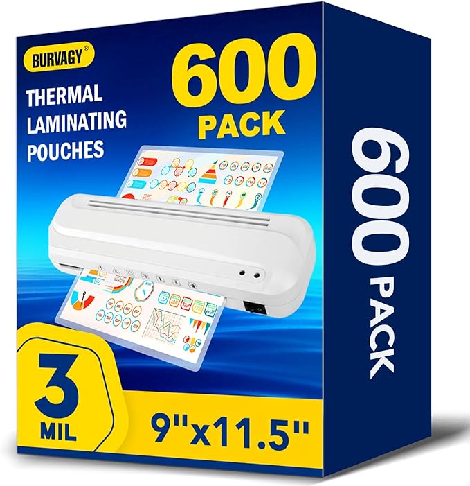 600 Pack Laminating Sheets, 3 Mil, 9 x 11.5 Inches Thermal Laminating Pouches by BURVAGY