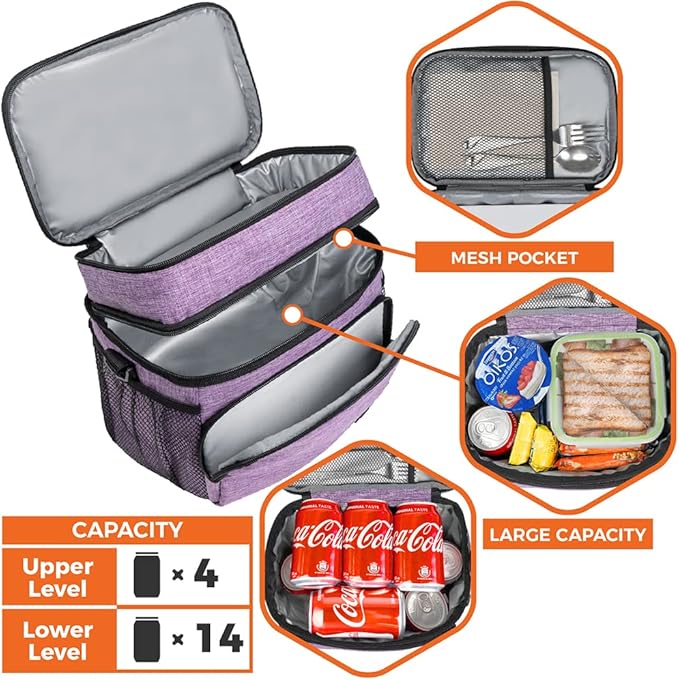 opux Insulated Lunch Bag for Men Women, Large Dual Compartment Cooler Bag - Image 5