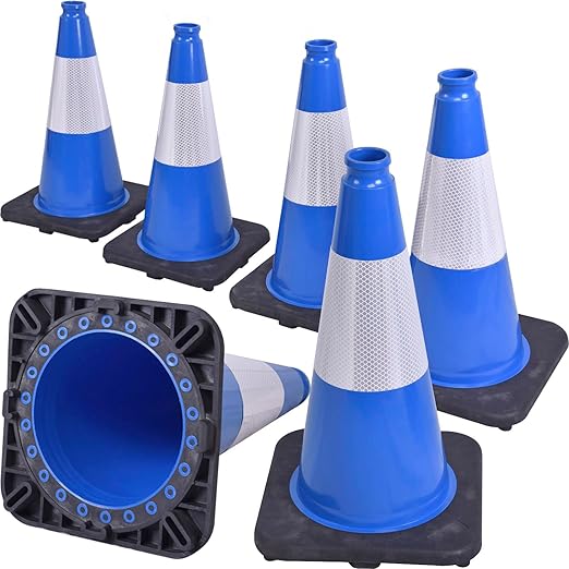 6 Pack 18" Inch Blue PVC Traffic Cones by OranLite