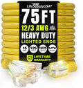 75ft Outdoor/Indoor Extension Cord 3-Outlet 12/3 Gauge Extra Heavy Duty ETL by LifeSupplyUSA