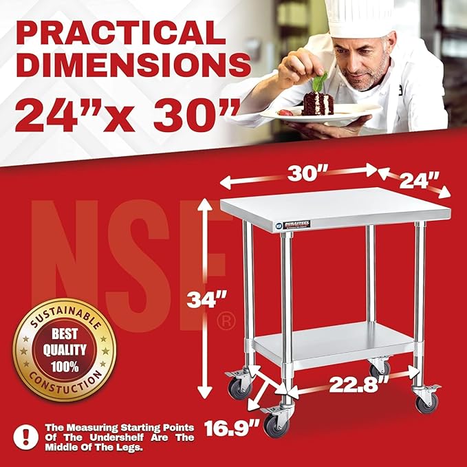DuraSteel 24x30 NSF Stainless Steel Cart Work Table - Image 3