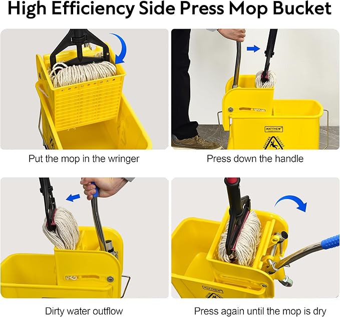 Matthew Cleaning 22 Quart Compact Mop Bucket INCL.2 Pack Mop Head - Image 6