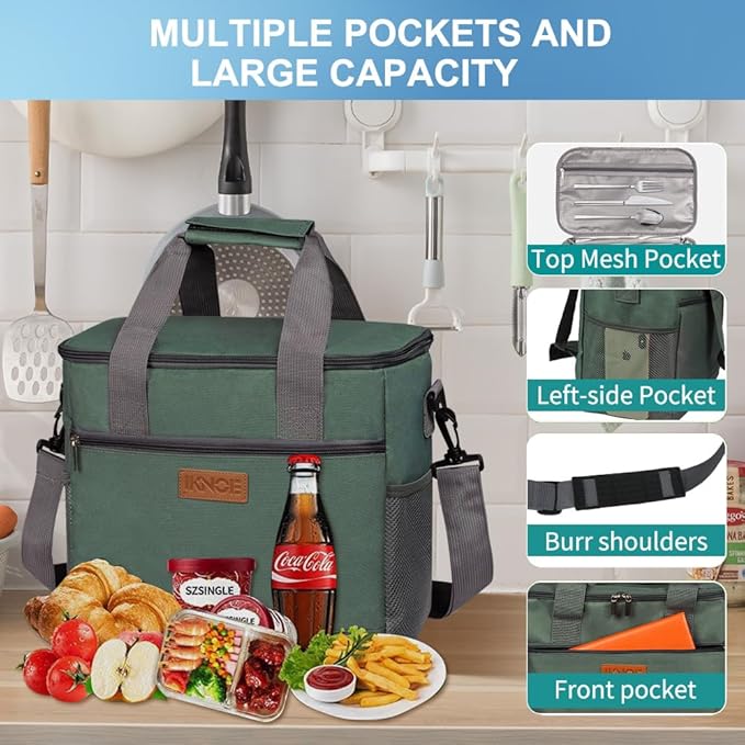 Iknoe Large Cooler Bag Collapsible 24 Can Insulated Bags Leakproof Lunch Cooler - Image 3