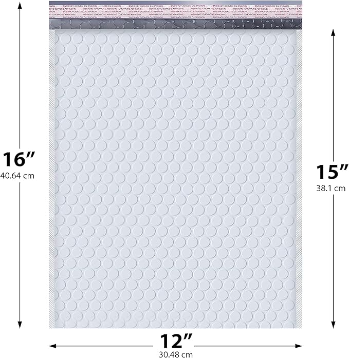 White Large Poly Bubble Mailers 12x15 inch | Self Seal Padded Envelopes - Image 2
