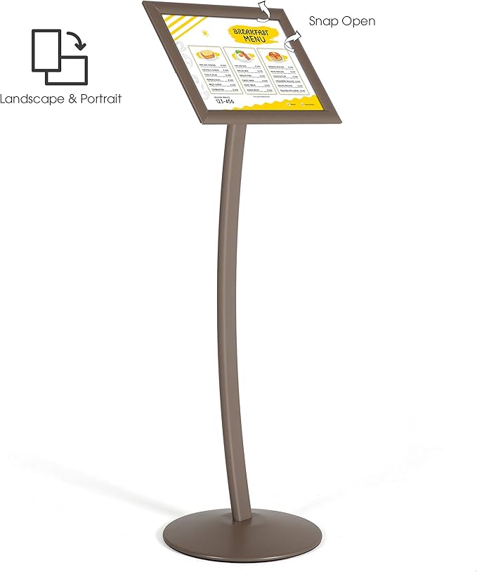 M&T Displays Curved Menu Board, 11x17 Pedestal Sign Holder Earth Color Floor - Image 2
