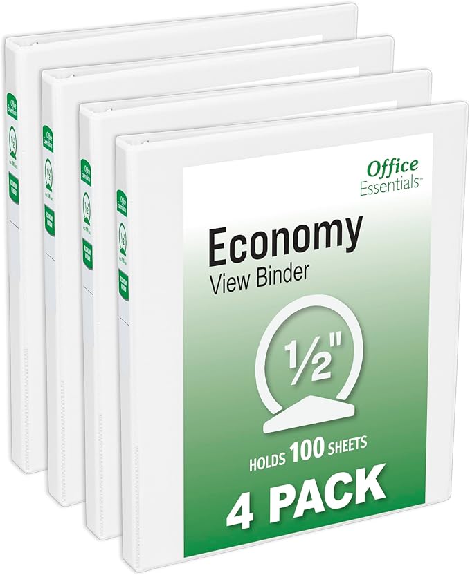 Office Essentials Economy View 3 Ring Binders, 0.5" Round Rings, 0.7" Spine by OfficeEssentials