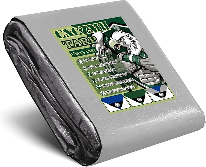 Tarp Waterproof 15x15 Feet, 8 Mil Thick Finished Size Silver/Blue Poly by CNCZMH