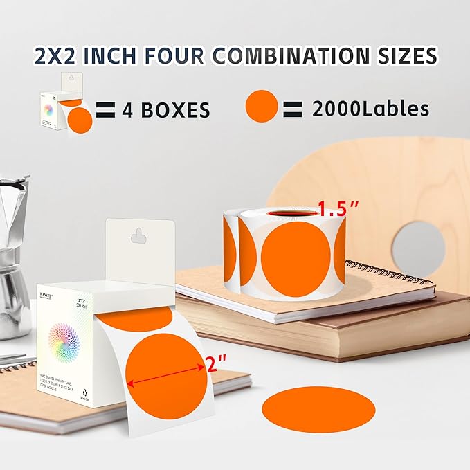 2 - Inch Round Orange Color - Coding Stickers, 4 Rolls, Organizing - Image 2
