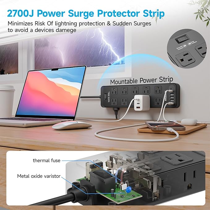 Flat Plug Power Strip Surge Protector - Image 5