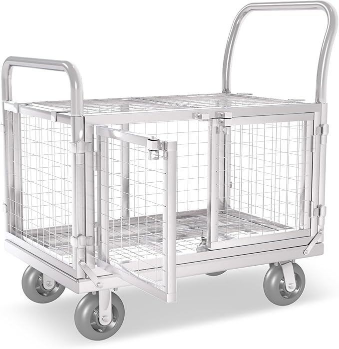 Platform Truck Cart with Cage 2-Door Design 7 in 1 Mutipurpose Handcart with 5" - Image 8