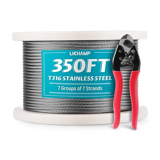 Lichamp 350FT 1/8" Stainless Steel Wire Rope Cable, Aircraft 316 SS Braided by Lichamp