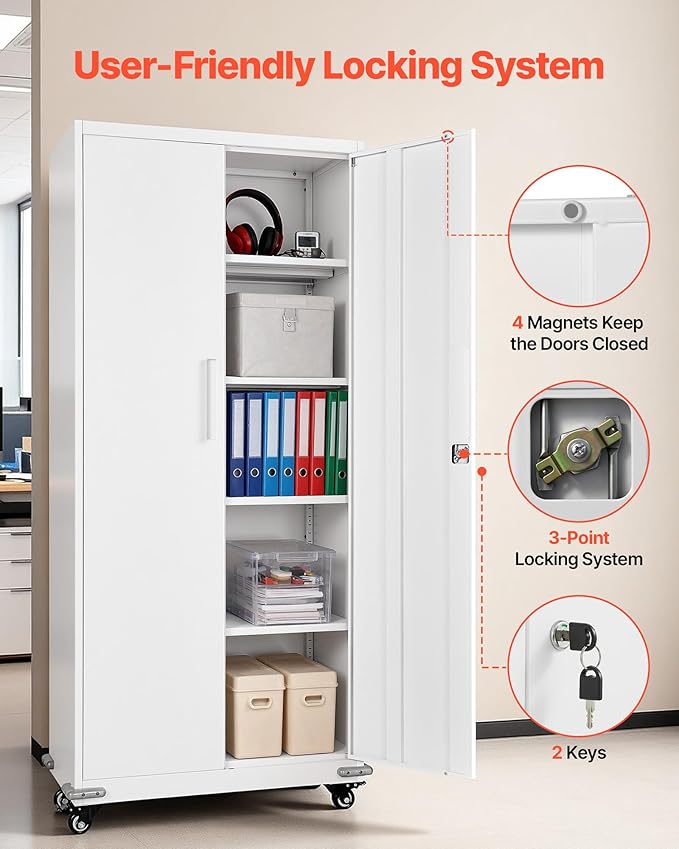 VEVOR Metal Storage Cabinet, 72.6 in Rolling Steel Garage Cabinet - Image 7