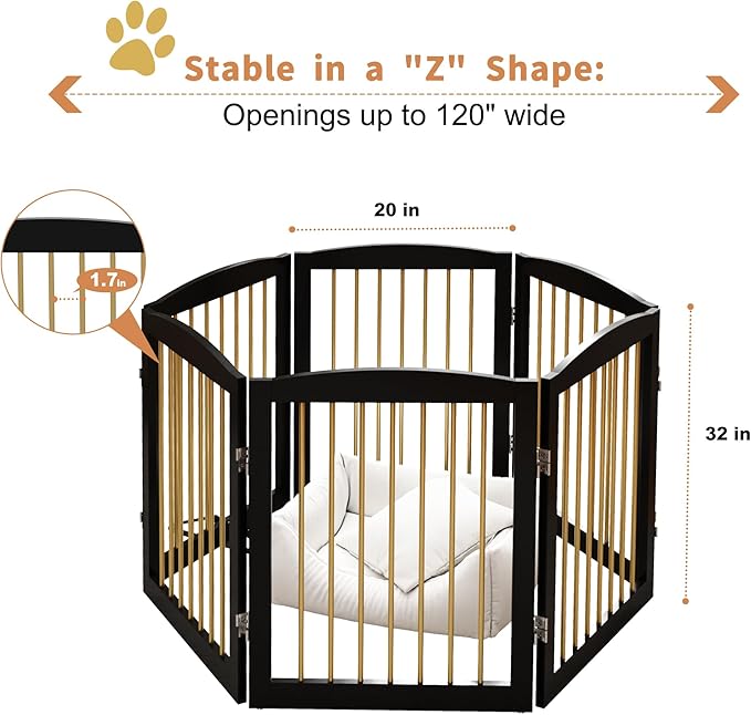 Freestanding Pet Gate for Dogs, Foldable Wooden Dog Gate for House, Extra Wide - Image 6