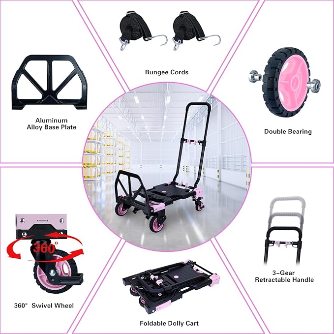 JJSMKCH 2 in 1 Folding Hand Truck, 330LB Capacity Hand Truck Foldable, Dolly - Image 4