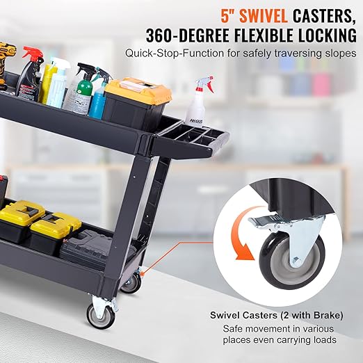 VEVOR Utility Service Cart, 2 Shelf 550LBS Heavy Duty Plastic Rolling Utility - Image 3