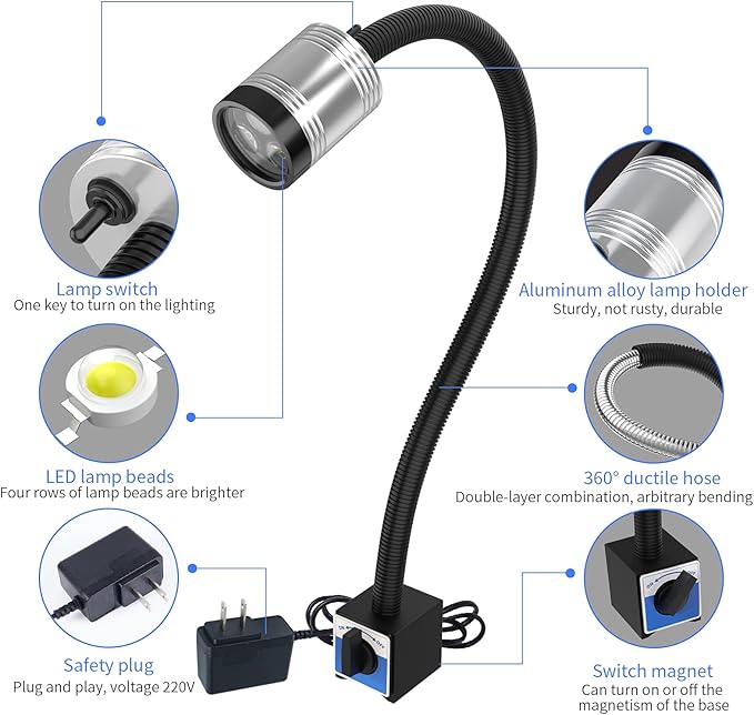 Magnetic Light, Led Machine Light, Magnetic Gooseneck Work Light 900 Lumens 120 - Image 7
