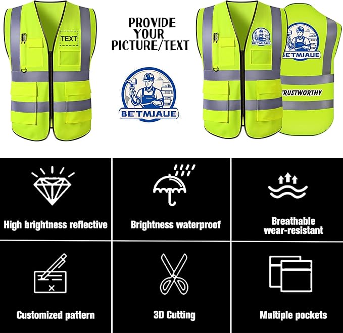 Personalized Safety Vest Custom High Vis Vest Customize Logo Safety Vest - Image 3