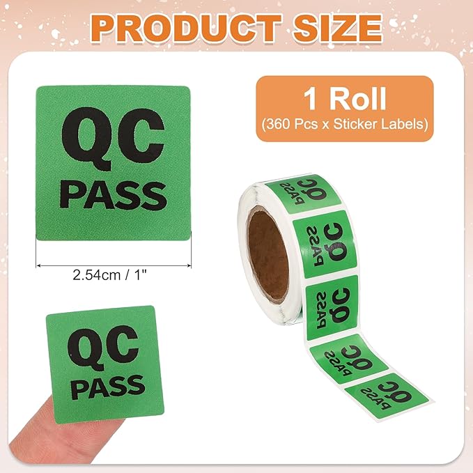 PATIKIL 360 Pcs 1 Roll QC Pass Labels, 1 Inch Square Inventory Control Adhesive - Image 2