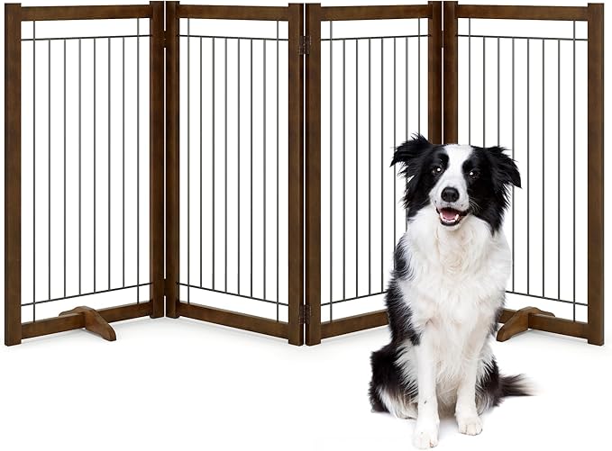 Wire Dog Gate Solid Wood Frame, Anti-Chewing, Indoor Freestanding Pet Gate by Acovy