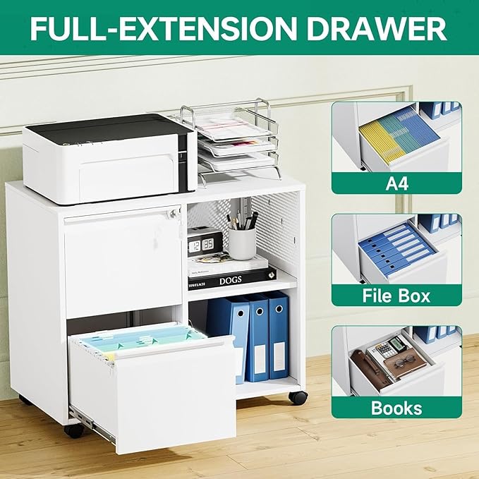Letaya Mobile File Cabinet, Metal Lateral Rolling Printer Stand Filing Cabinets - Image 6