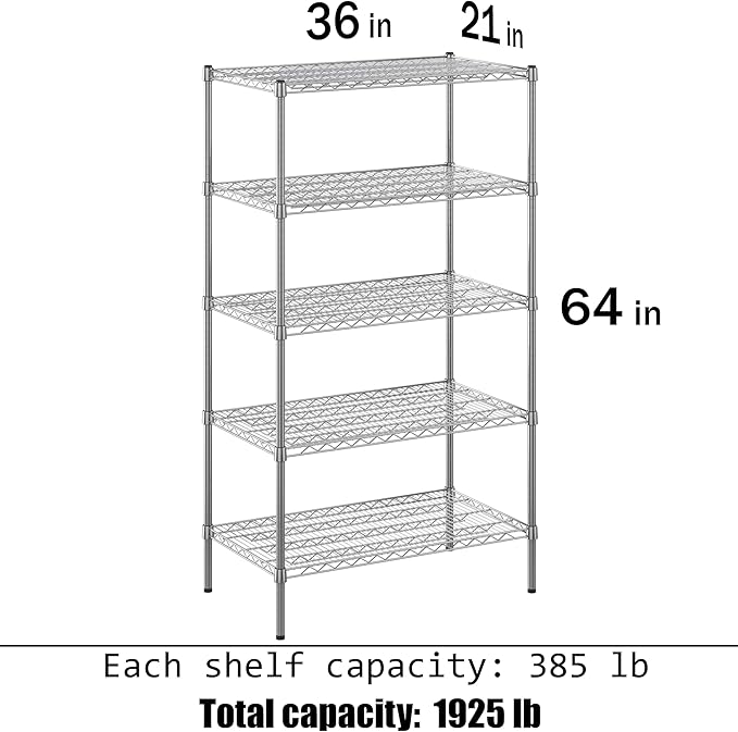 21" Deep x 36" Wide x 64" Height Wire Shelving Kit | 5-Tier | NSF Commercial - Image 3