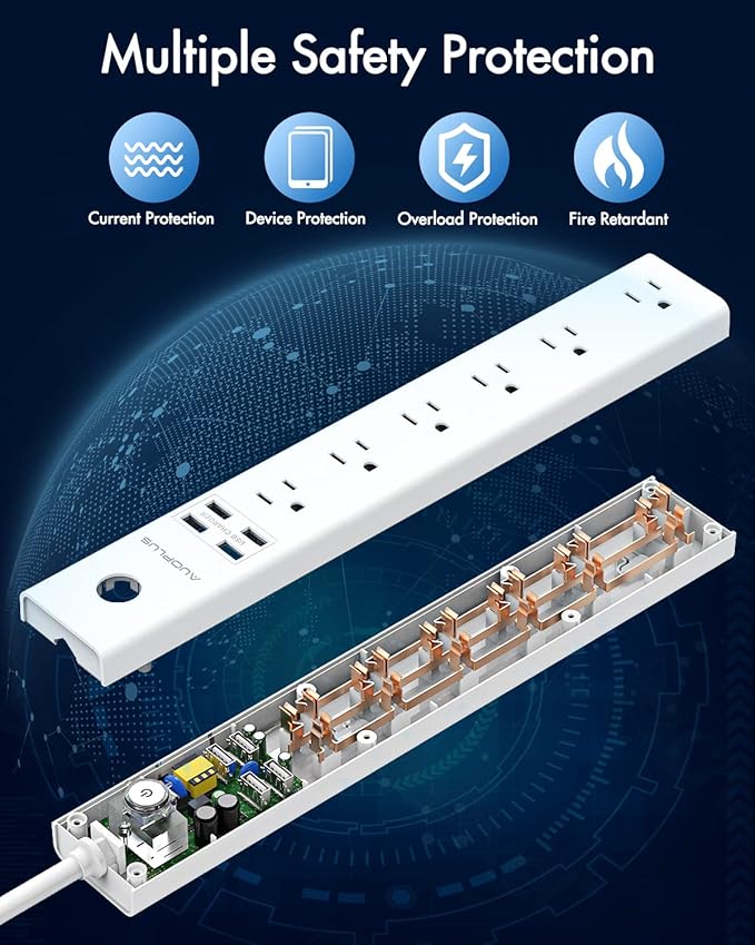 15 Ft Power Strip Surge Protector, 6 Outlets and 4 USB Ports, Flat Plug Power - Image 5