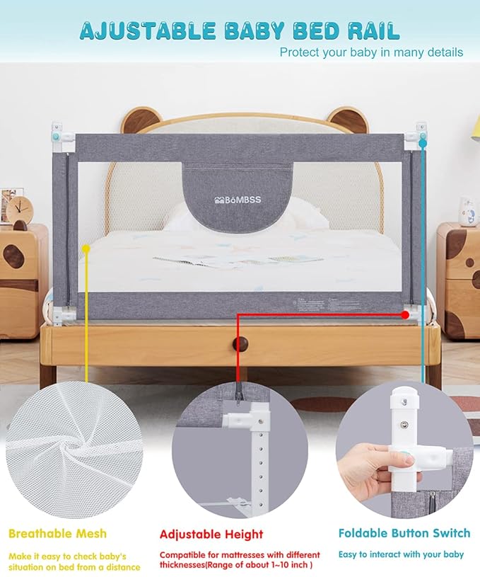 MBQMBSS 52'' Bed Rail for Toddlers, Baby Bed Guard Rails - Image 2