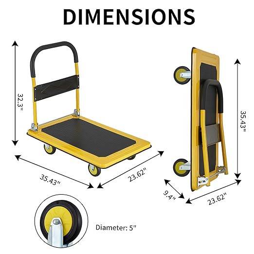 Foldable Push Cart Dolly, Heavy Duty Flat Bed Cart - Image 6