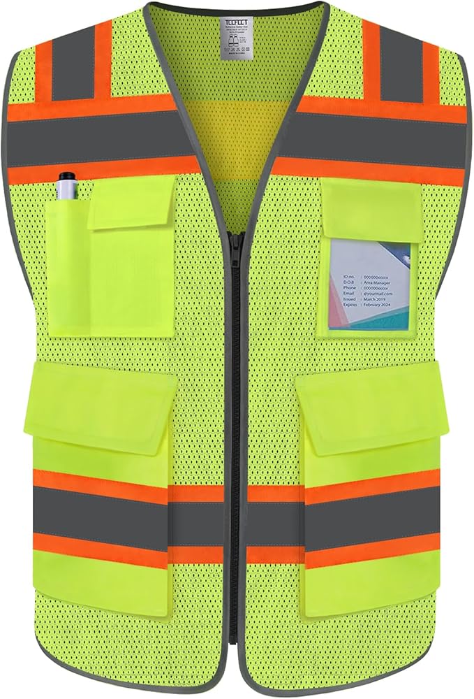 TCCFCCT High Visibility Vest 5 Pockets Mesh Reflective Safety Vest by TCCFCCTPROFESSIONALSAFETYSOLUTIONS