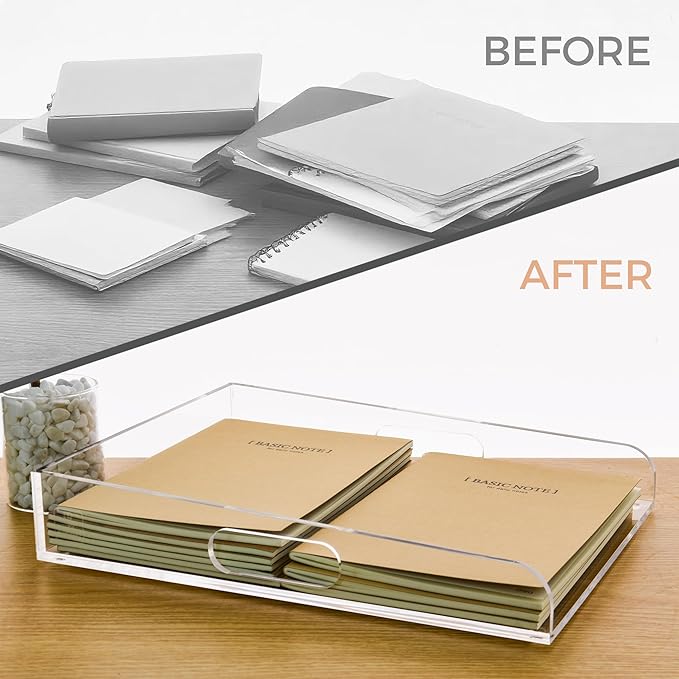 Clear Acrylic Paper Trays, Desk File Organizer, A4 Paper Holder, Low-Profile - Image 8