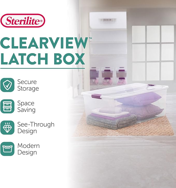 Sterilite 16-Pack 110 Quart ClearView Latch Box, Stackable Organizer Bins - Image 5