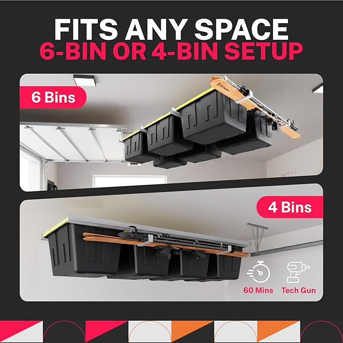 Adjustable Over Head Garage Bin Storage System Tote Lift Pro Overhead Storage - Image 4