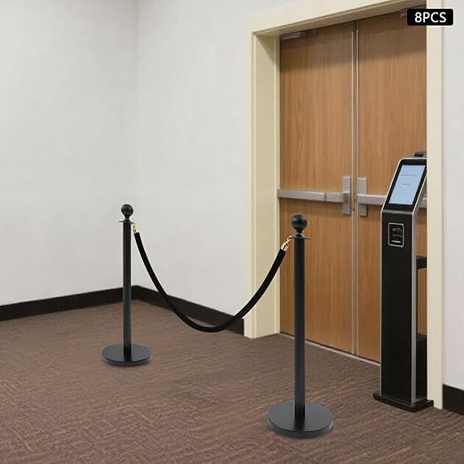 8 Packs Stanchion Posts Black Stainless Steel Stanchion Post Queue 5 ft Black - Image 8