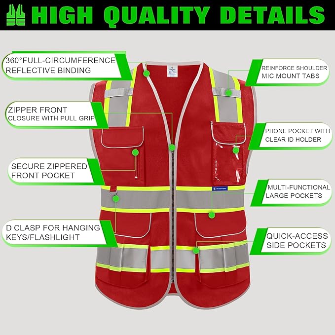 BeautyWill Custom Logo 10 Pockets Safety Vest Class2 ANSI Certified High - Image 6