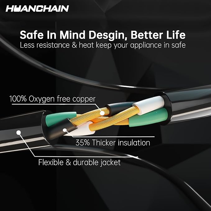 HUANCHAIN Indoor Outdoor Black Extension Cord 15 ft Waterproof, 16/3 Gauge - Image 6