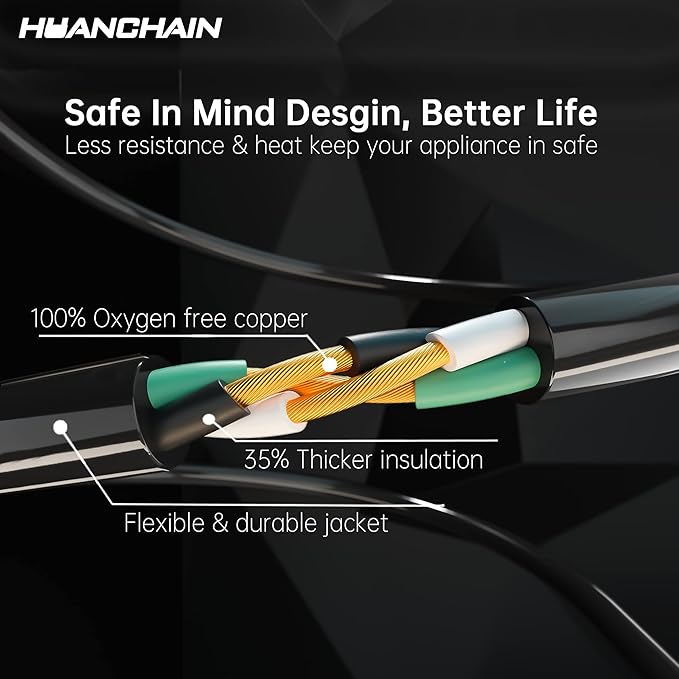 HUANCHAIN Indoor Outdoor Black Extension Cord 40 ft Waterproof, 16/3 Gauge - Image 3
