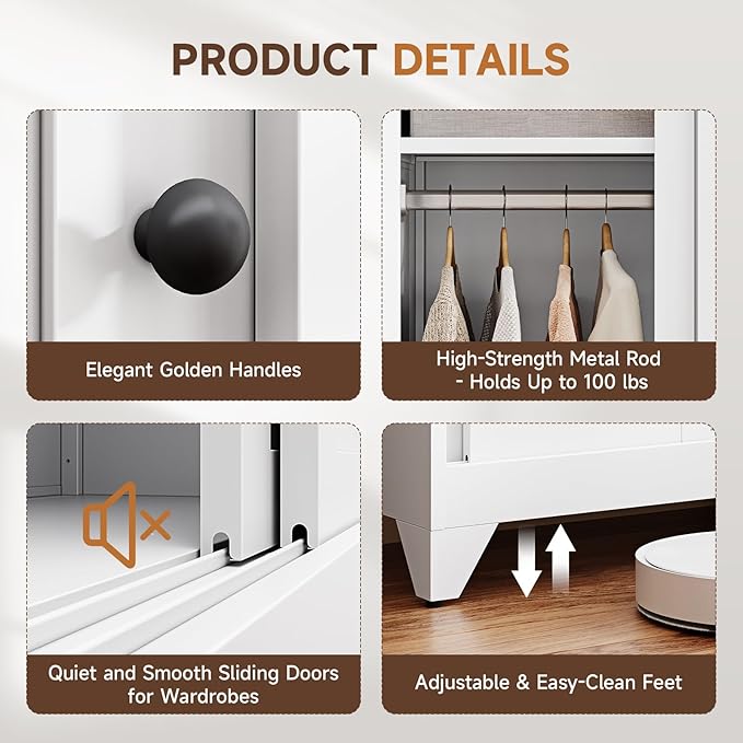 Letaya Metal Wardrobe Cabinets, Large Coat Closet Cabinet - Image 6