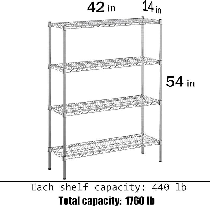 14" Deep x 42" Wide x 54" Height Wire Shelving Kit | 4-Tier | NSF Commercial - Image 3
