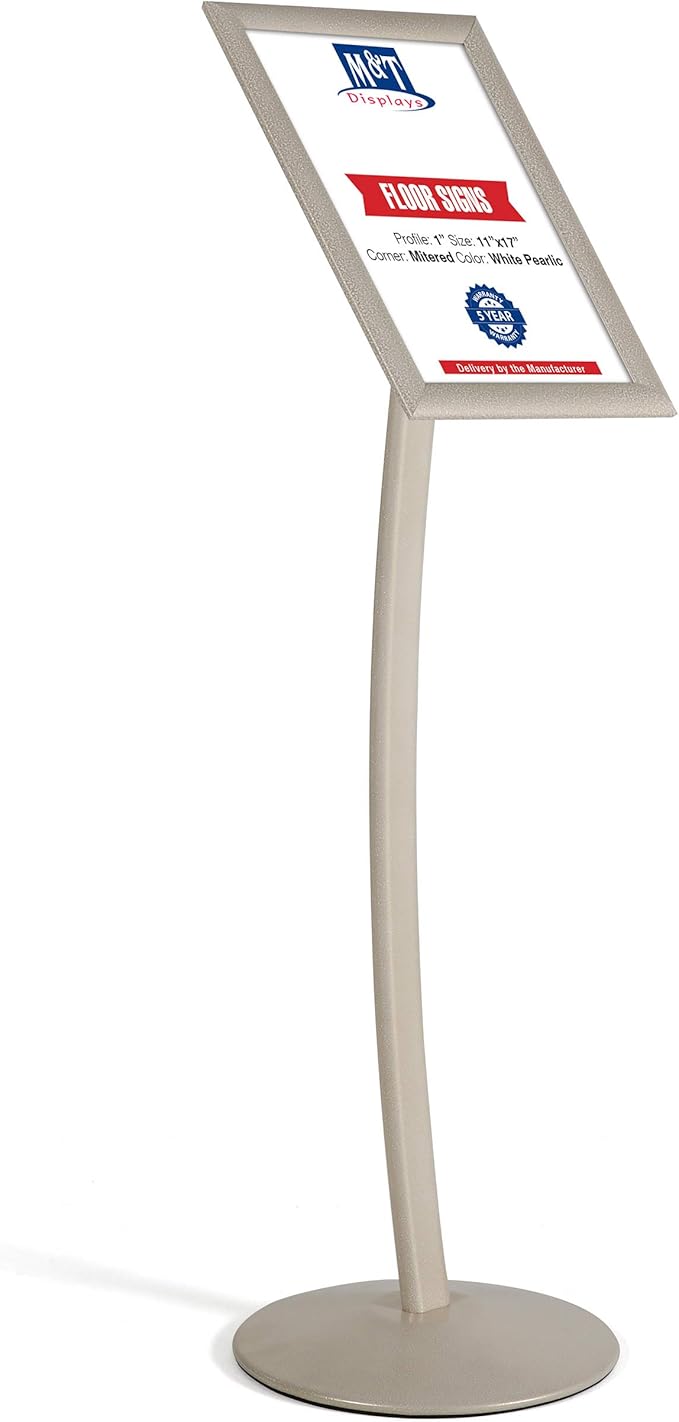 M&T Displays Curved Menu Board, 11x17 Pedestal Sign Holder White Pearlic Floor by MTDisplays