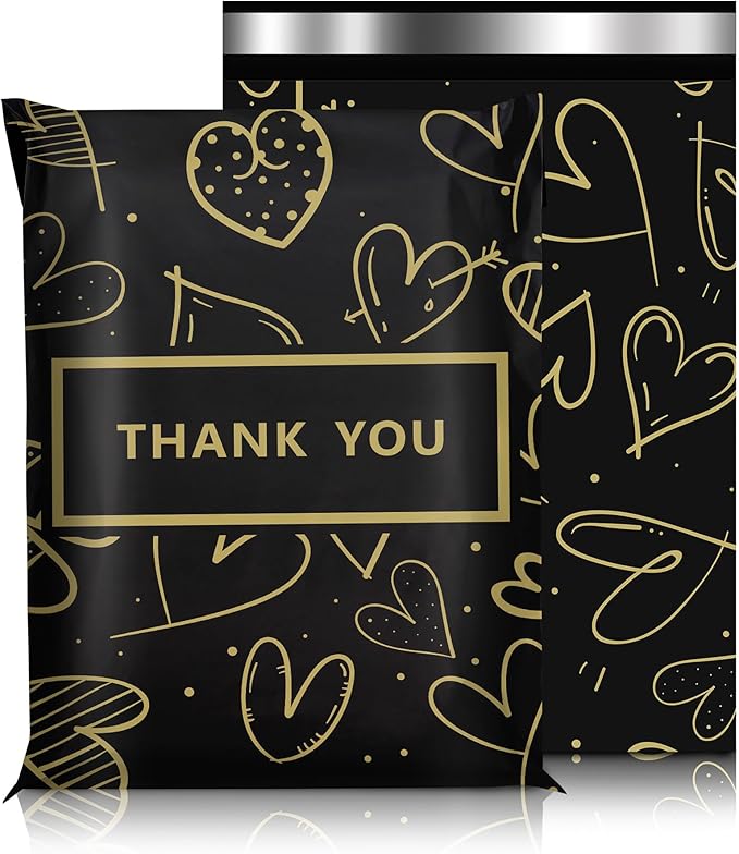 Poly Mailers 10x13 Inch 25 Pcs, Heart printed Thank You Shipping Bags by VAPULCIO