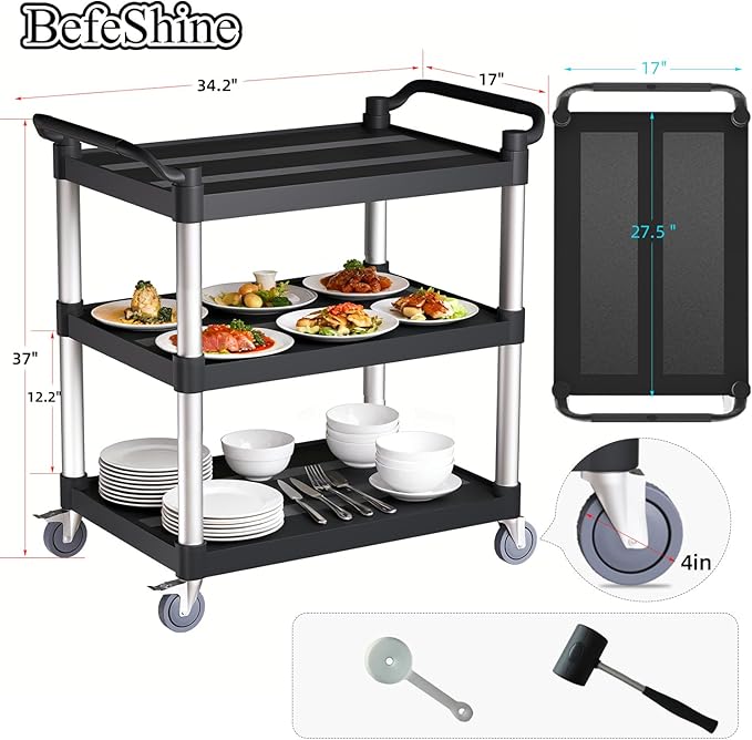 Utility Cart with Wheels, 3 Tier Rolling Cart with Tangle-Free Wheels, Heavy - Image 2