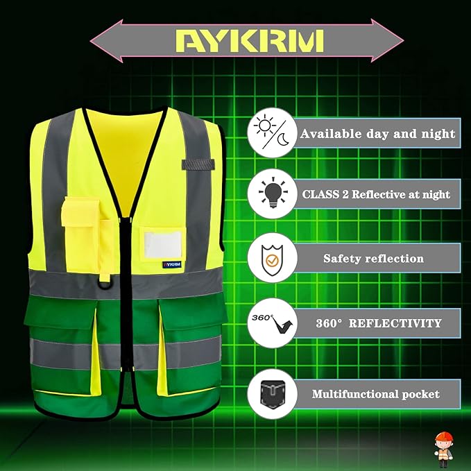 XSMALL High Visibility REFLECTIVE WORK Yellow green Safety Vest - Image 4